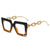 Fashion Color Block Leopard Chains Print Pc Square Full Frame Optical Glasses