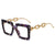 Fashion Color Block Leopard Chains Print Pc Square Full Frame Optical Glasses