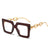 Fashion Color Block Leopard Chains Print Pc Square Full Frame Optical Glasses