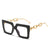 Fashion Color Block Leopard Chains Print Pc Square Full Frame Optical Glasses