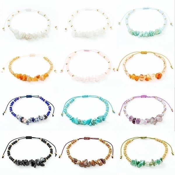 Fashion Color Block Natural Stone Beaded Drawstring Bracelets 1 Piece