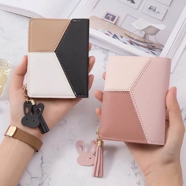 Fashion Color Block Square Zipper Buckle Card Holder