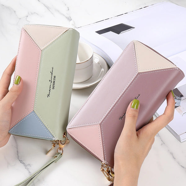 Fashion Color Block Square Zipper Small Wallet