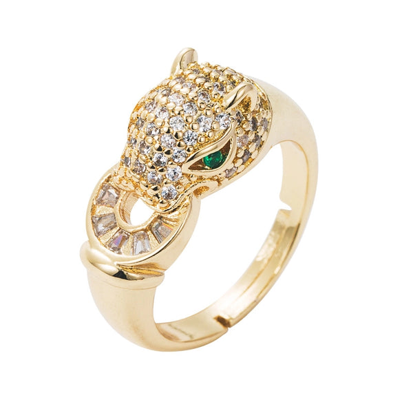 Fashion Copper Gold-plated Micro-set Zircon Leopard Head Geometric Ring