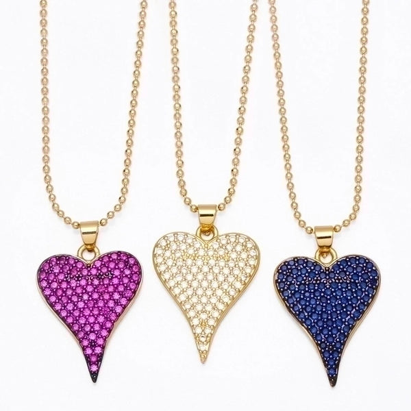 Fashion Copper Inlaid Color Zircon Peach Heart Pendant Clavicle Chain