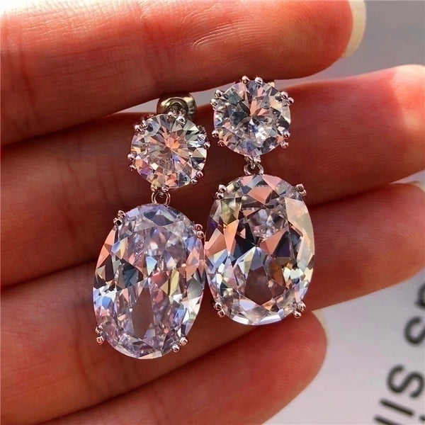 Fashion Copper Large Zircon Geometric Earrings Wholesale