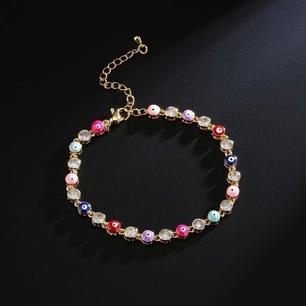 Fashion Copper Plated Real Gold Micro Inlaid Zircon Dripping Oil Devil's Eye Bracelet