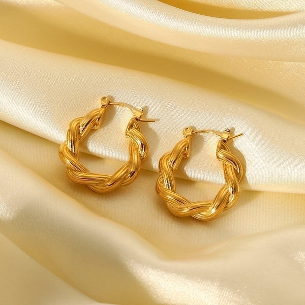 Fashion Creative 18k Gold-plated Stainless Steel Double-strand Twist Rib C-shaped Earrings