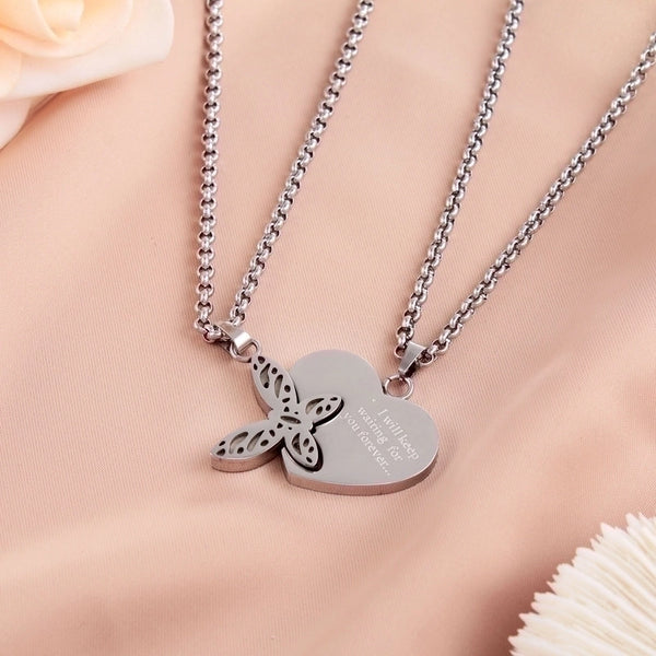 Fashion Creative Stainless Steel Butterfly Heart-shaped Necklace Set