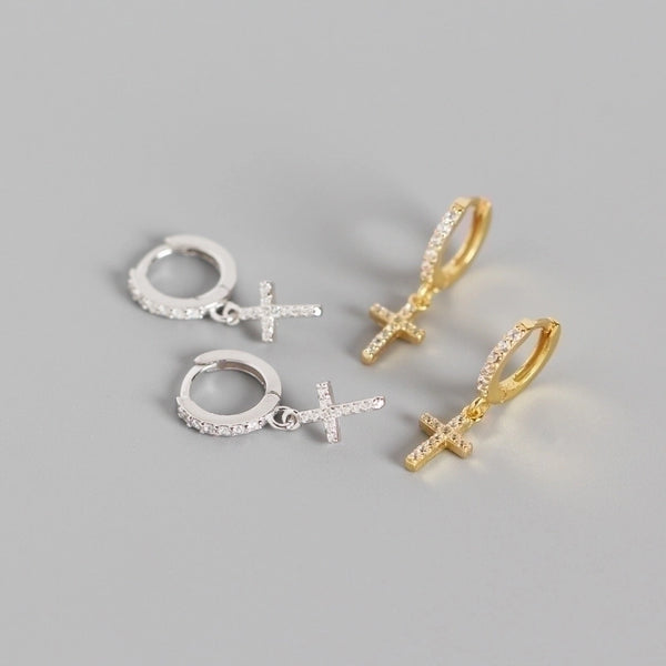 Fashion Cross Diamond Gem Earrings