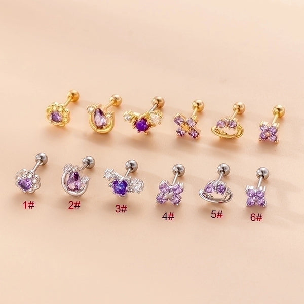 1 Piece Ear Cartilage Rings & Studs Fashion Cross Flower Copper Plating Zircon