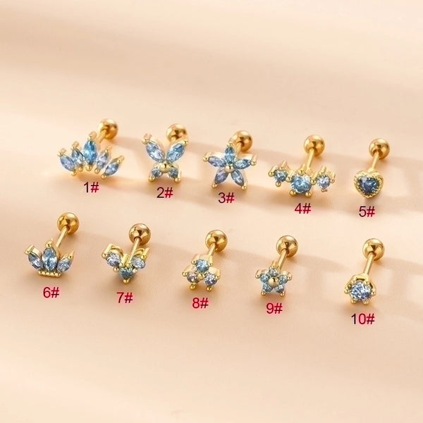 Fashion Crown Flower Stainless Steel Ear Studs Plating Zircon Stainless Steel Earrings 1 Piece