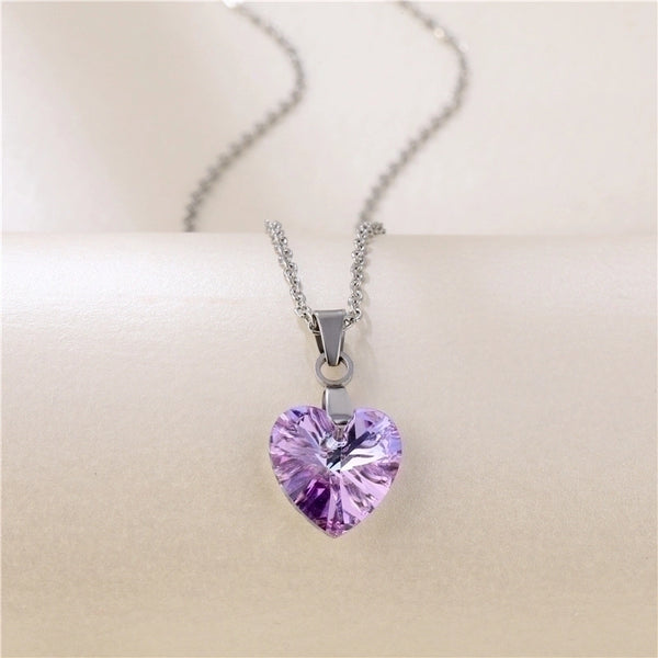 Fashion Crystal Heart-shape Titanium Steel Necklace Wholesale