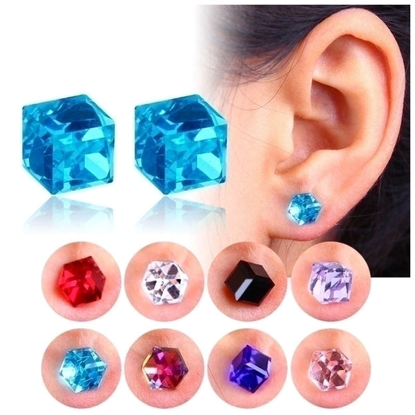 1 Pair Minimalist Geometric Artificial Crystal Magnet Stud Earrings