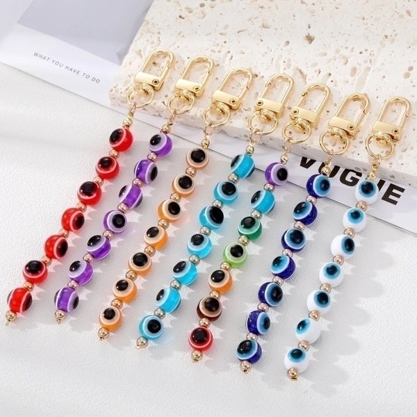 Fashion Devil's Eye Beaded Alloy Bag Pendant Keychain 1 Piece