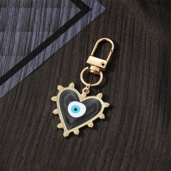 Fashion Devil's Eye Heart Shape Arylic Alloy Bag Pendant Keychain