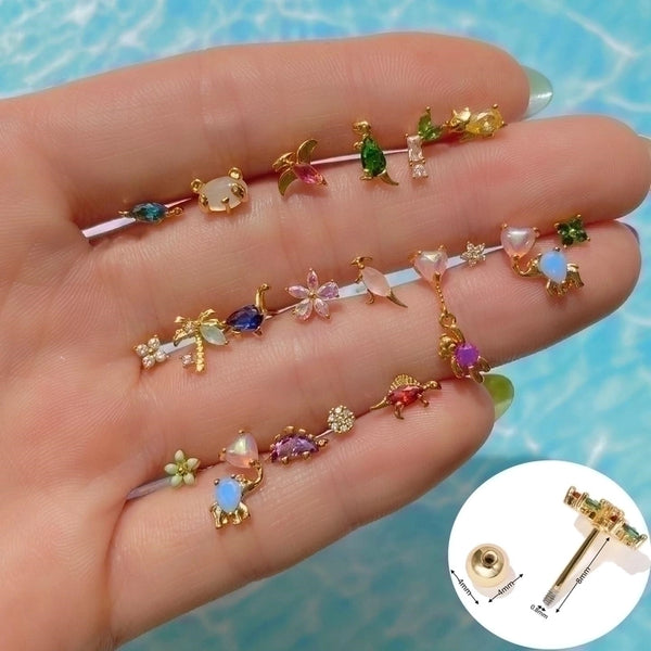 Fashion Dinosaur Bear Rabbit Copper Screw Puncture Screw Ball Ear Nail