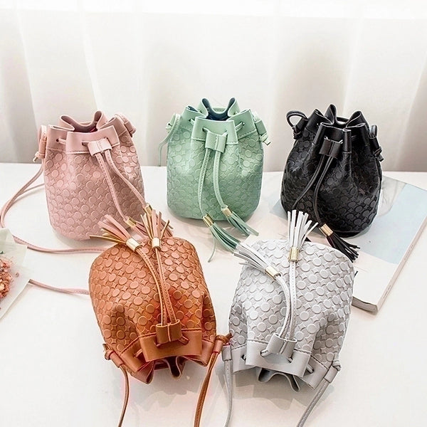 Fashion Embossed Double Tassel Bucket New Crossbody Shoulder Bag