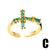 Fashion Emerald Malachite Green Zircon Green Diamond Cross Heart-shaped Ring Copper