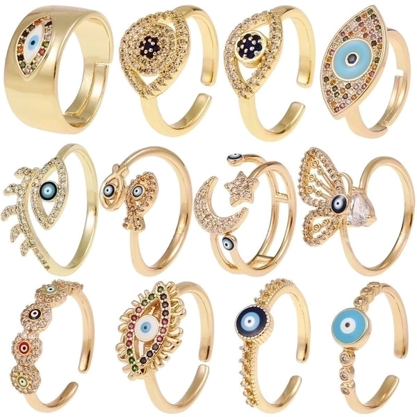 Fashion Enamel Drip Oil Evil Eye Retro Copper Tail Ring Wholesale