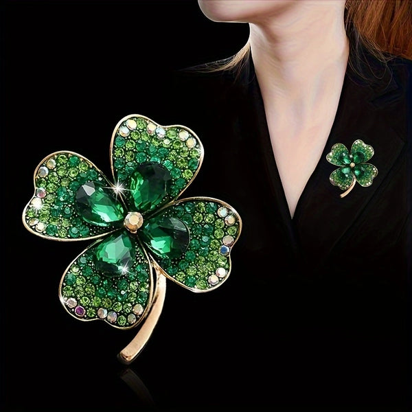 Fashion Exquisite And Versatile Graceful Personality Flashing Rhinestone Elegant Light Luxury Clover Brooch Women's Coat Cardigan High-End Corsage Pin