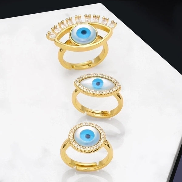 Fashion Eye Copper 18k Gold Plated Zircon Rings In Bulk