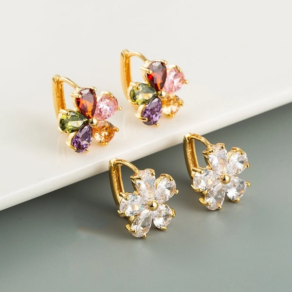 Fashion Flower Inlaid Zircon Copper Artificial Gemstones Earrings