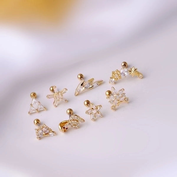 Ear Cartilage Rings & Studs Fashion Flower 316L Stainless Steel  Copper Inlaid Zircon