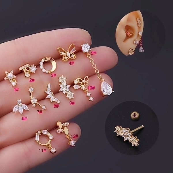 Ear Cartilage Rings & Studs Fashion Flower 316L Stainless Steel  Copper Plating