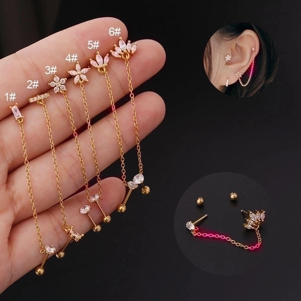 Ear Cartilage Rings & Studs Fashion Flower Copper Plating Artificial Gemstones