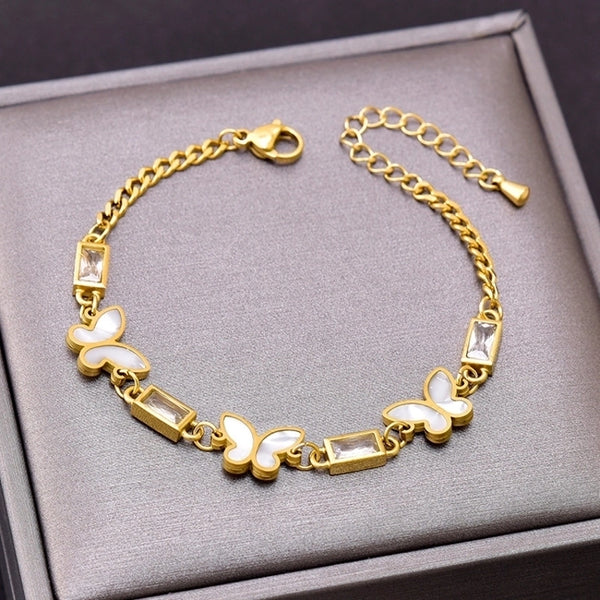 Fashion Geometric 304 Stainless Steel 18K Gold Plated Glass Stone Stainless Steel Bracelets In Bulk