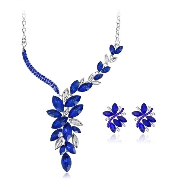 Fashion Geometric Alloy Inlay Rhinestone Glass Earrings Necklace 1 Set