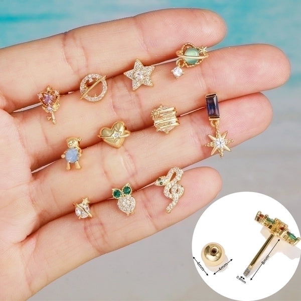 Fashion Geometric Brass Plating Zircon Ear Studs 1 Piece