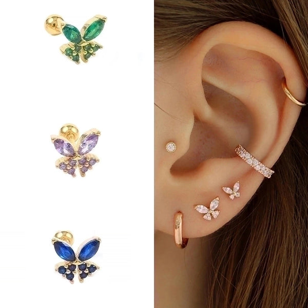 Fashion Geometric Butterfly S925 Sterling Silver Inlay Zircon Ear Studs 1 Piece