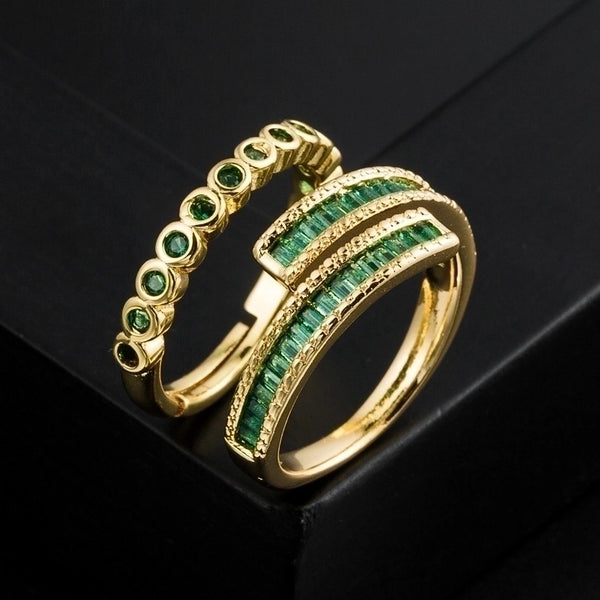 Fashion Geometric Copper Rings Inlay Zircon Copper Rings