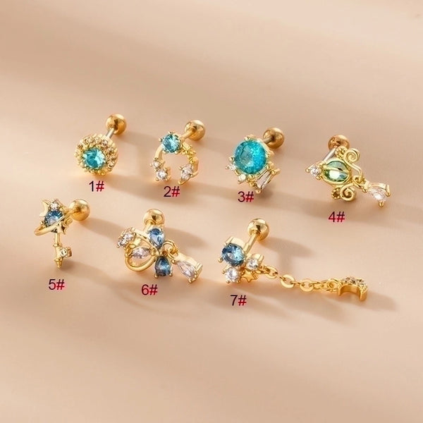 1 Piece Ear Cartilage Rings & Studs Fashion Geometric Flower 316L Stainless Steel  Copper Inlaid Zircon