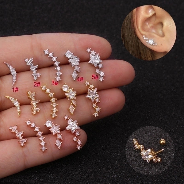 Ear Cartilage Rings & Studs Fashion Geometric 316L Stainless Steel  Copper Inlaid Zircon