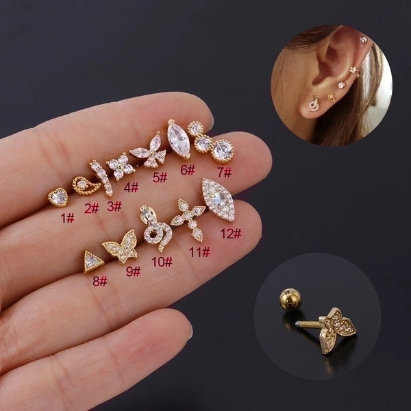 Ear Cartilage Rings & Studs Fashion Geometric Copper Plating Artificial Gemstones