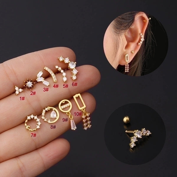 Ear Cartilage Rings & Studs Fashion Geometric Copper Plating Artificial Gemstones