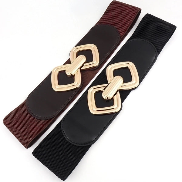 Fashion Geometric Pu Leather Alloy Metal Button Women's Leather Belts