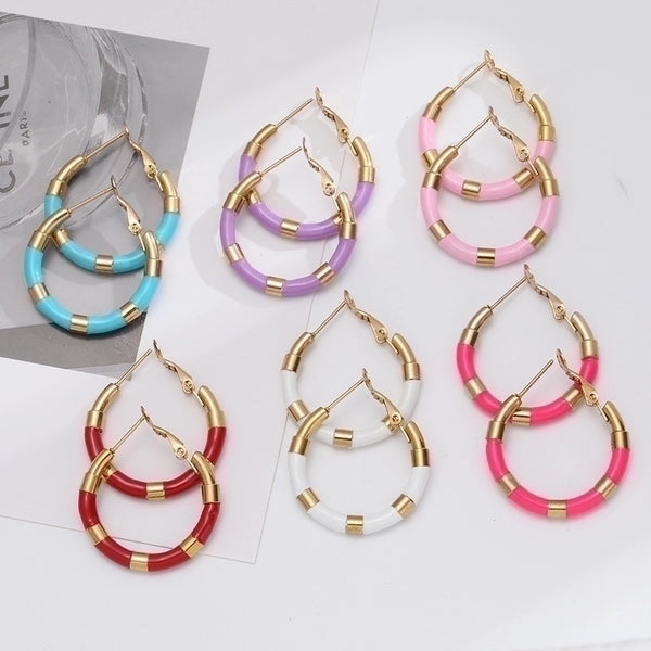 Fashion Geometric Titanium Steel Enamel Earrings 1 Pair