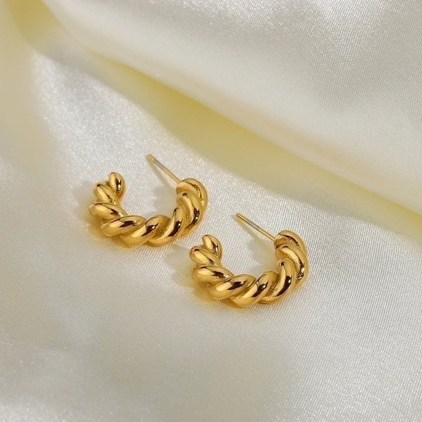 Fashion Gold-plated Stainless Steel  Twist Spiral Hoop Earrings