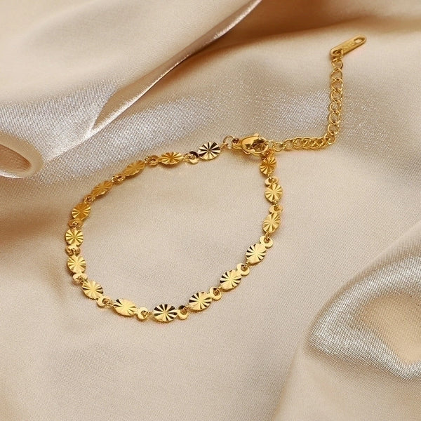 Fashion Handmade Flower Oval Petal Chain Gold-plated Stainless Steel Bracelet