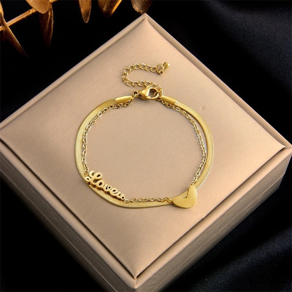 Fashion Heart 304 Stainless Steel 18K Gold Plated No Inlaid Bracelets In Bulk