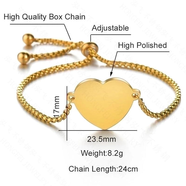 Fashion Heart 304 Stainless Steel 18K Gold Plated No Inlaid Bracelets In Bulk