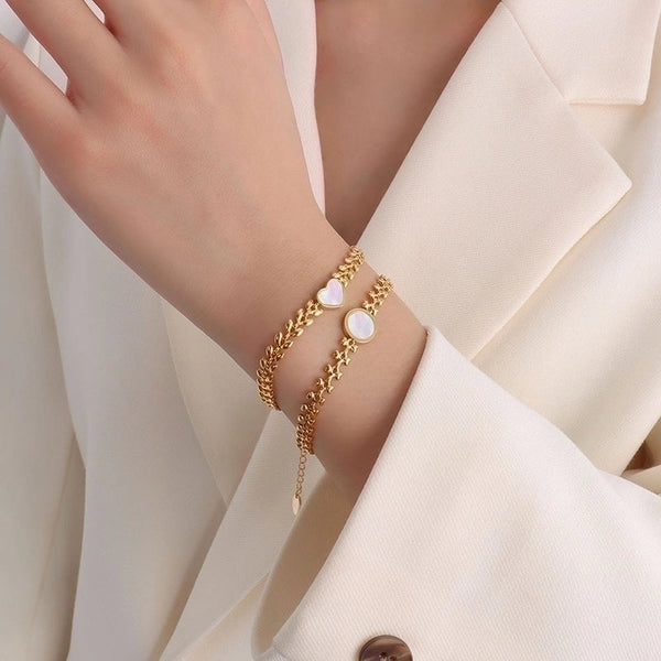 Fashion Heart 304 Stainless Steel 18K Gold Plated Shell Bracelets In Bulk