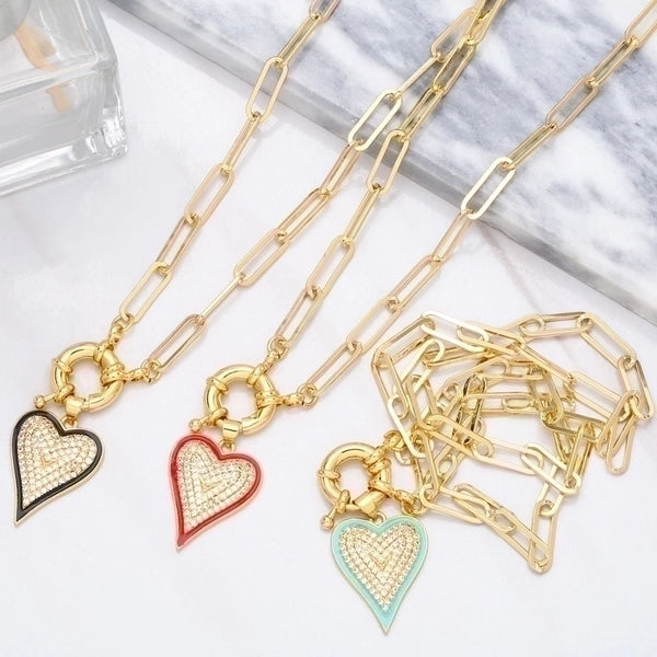 Fashion Heart Copper 18k Gold Plated Necklace In Bulk