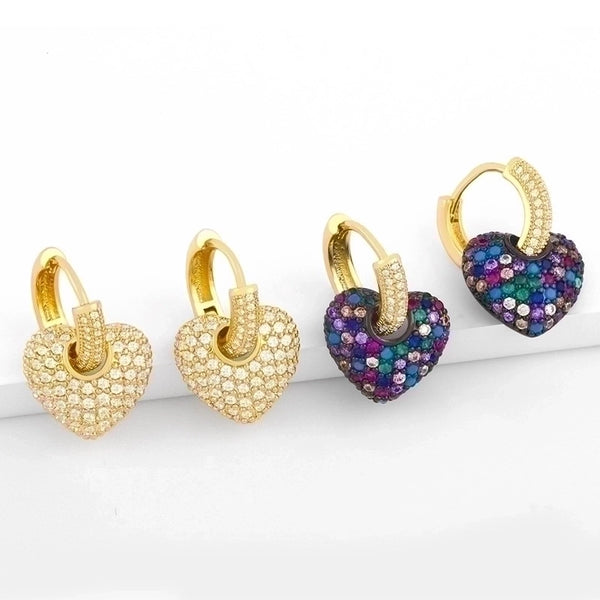 Fashion Heart Inlaid Zircon Copper Artificial Gemstones 18k Gold Plated Earrings