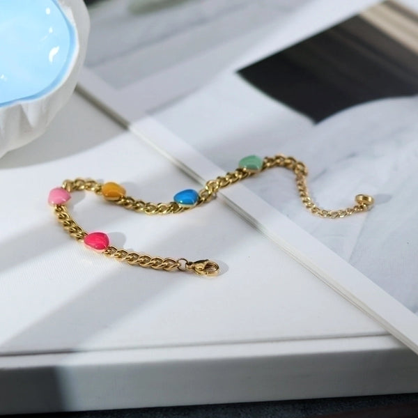 Fashion Heart Shape 304 Stainless Steel 18K Gold Plated Enamel Stainless Steel Bracelets In Bulk