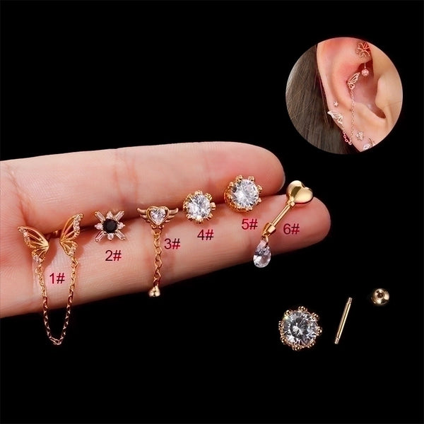 1 Piece Ear Cartilage Rings & Studs Fashion Heart Shape Butterfly 316L Stainless Steel  Copper Inlay Zircon